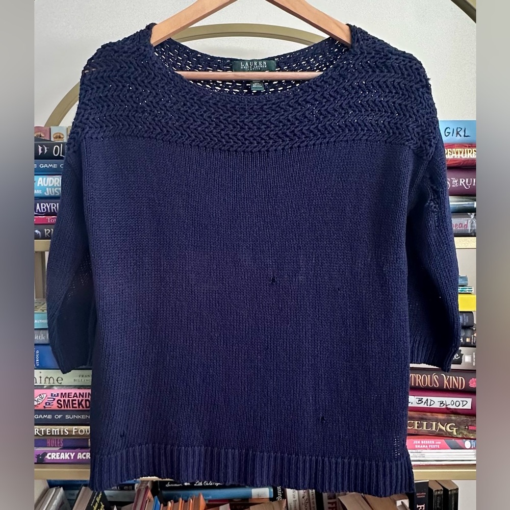Lauren Ralph Lauren Distressed Navy Open Knit Sweater 💙🌊 [Read description]